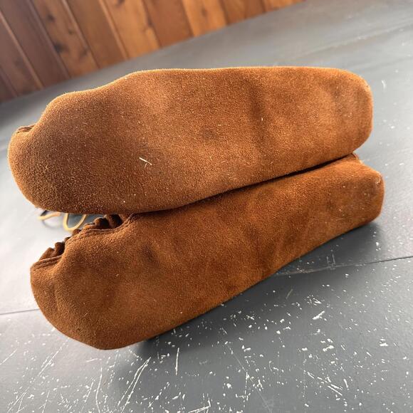 VTG Minnetonka Calf High Moccasin Size 13 Brown Suede Lace Up Fringe 1822 EUC - Picture 4 of 9